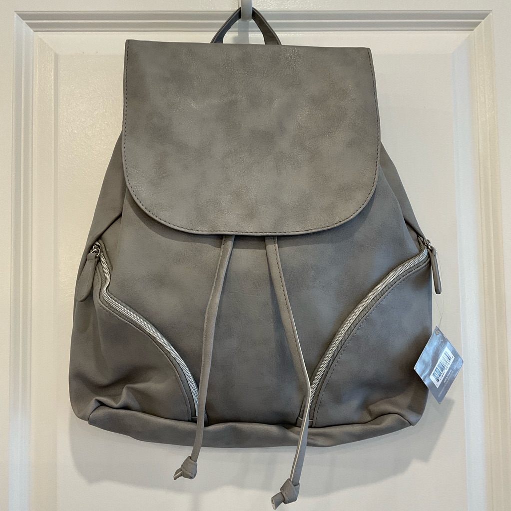 Faux Leather Drawstring Backpack (Gray)